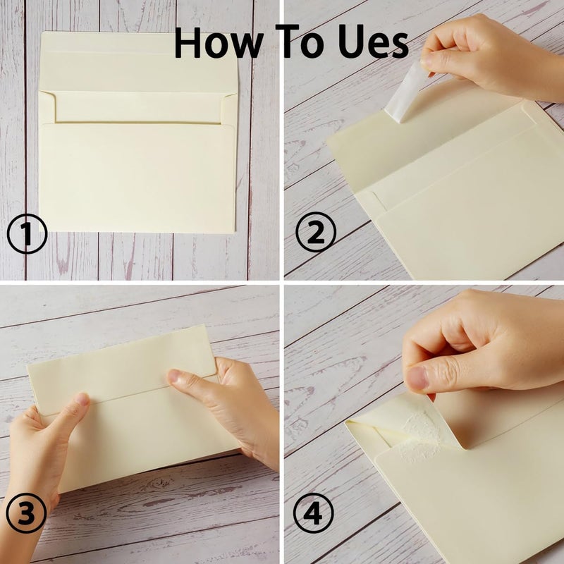 Wishop 50 Pack Self-Adhesive Envelopes with Fold Cards for Wedding Invitations, Greeting Cards, Baby Shower, Letter Mailing (Cream Color, 5x7) - Image 3